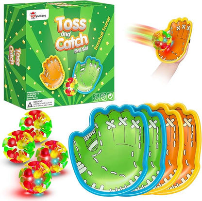 punkdog LED Toss and Catch Ball Game Set - 2 LED and 2 Regular Suction Cup Ball with 4 Easy-Grip
