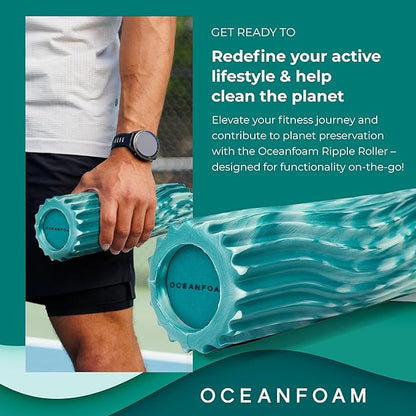Oceanfoam Ripple Travel Foam Roller (11" x 3.35") Firm Mini Foam Roller for Physical Therapy, Deep