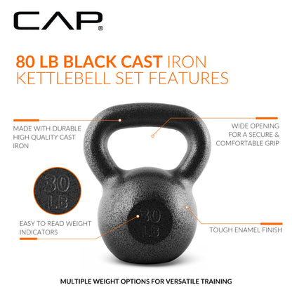 CAP Barbell Cast Iron Kettlebell 80 LB Set | 10 | 15 | 25 & 30 LB