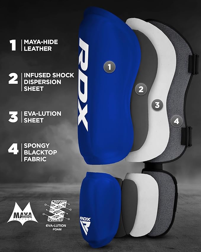 RDX Shin Guards Kickboxing Muay Thai, SATRA SMMAF Approved, Premium Maya Hide Leather, Leg Instep
