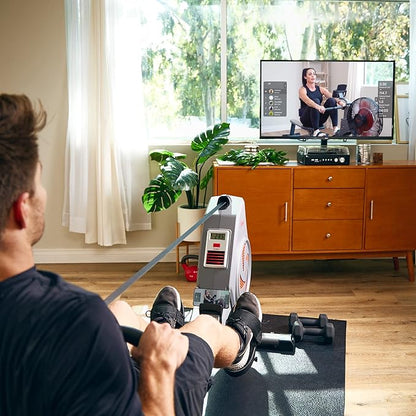 Sunny Health & Fitness Rower w/Long Slide Rail, Cardio Rowing Equipment for Home Gym Training w/LCD Monitor & Device Holder, Optional Free SunnyFit App Bluetooth Connection