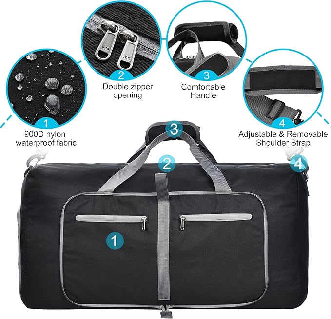 Felipe Varela Duffle Bag with Shoes Compartment and Adjustable Strap,Foldable Travel Duffel Bags