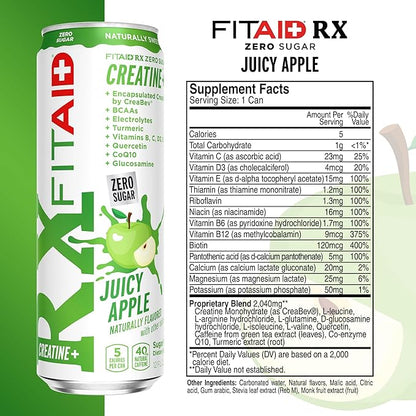 FITAID RX Zero Sugar, Encapsulated Creatine, Workout Recovery Drink, All-In-One Blend, BCAAs