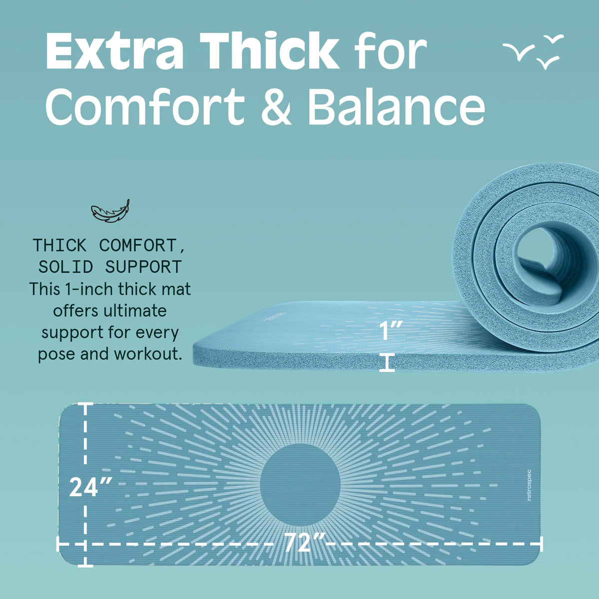 Retrospec Solana Yoga Mat 1" Thick w/Nylon Strap for Men & Women - Non Slip Exercise Mat for Home