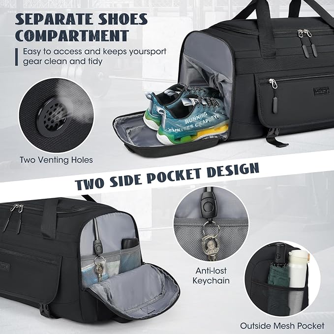 IGOLUMON Gym Bag for Men 55L Sports Duffel Bags Gym Duffle Bag Women with Shoe Compartment & Wet