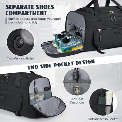 IGOLUMON Gym Bag for Men 55L Sports Duffel Bags Gym Duffle Bag Women with Shoe Compartment & Wet