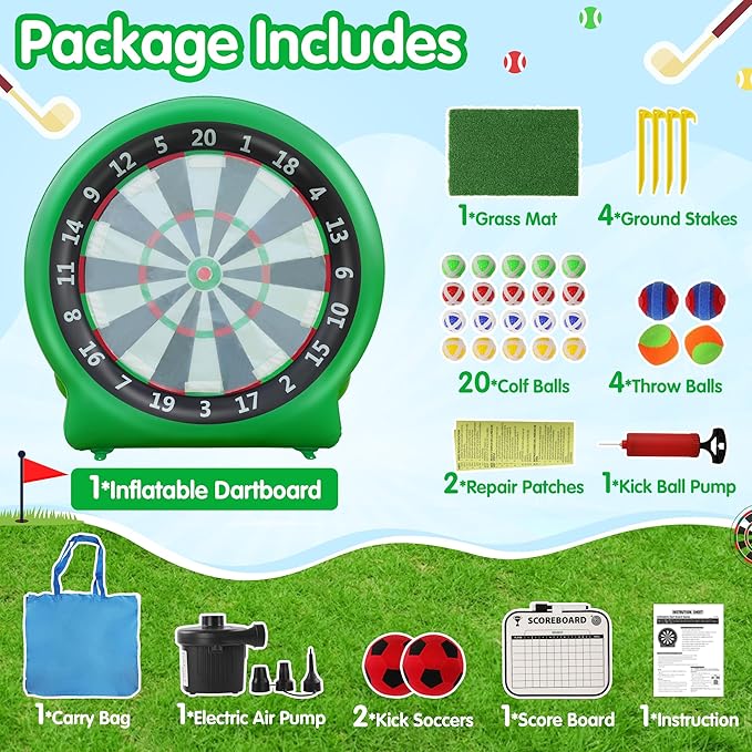 6FT Inflatable Dartboard, Giant Kick Darts Soccer Darts Golf & Throw Dart with Air Pump, Giant