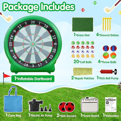 6FT Inflatable Dartboard, Giant Kick Darts Soccer Darts Golf & Throw Dart with Air Pump, Giant