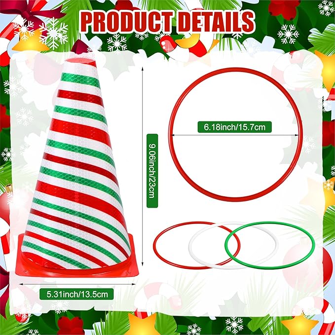 Leitee 6 Sets Candy Corn Ring Toss Game Plastic Cones Ring Toss Combo Set Mini Traffic Cones Toss