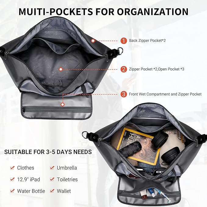 WITZMAN Travel Duffle Bags for Men Weekender Bags with Toiletry Bag Sets Carry On Overnight Bag 55L