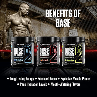 NutraBio Base Pre-Workout Powder 200mg Caffiene, Sustained Energy, Focus, Endurance, Pump, Sugar