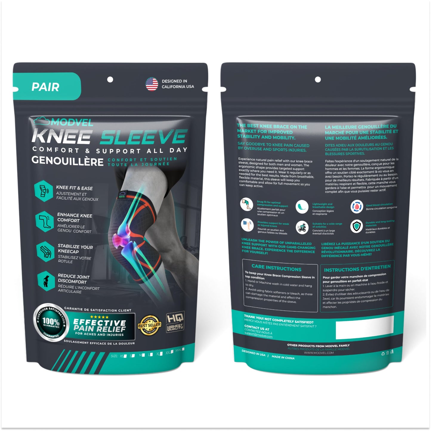 Modvel Compression Knee Brace for Women & Men - 2 Pack Knee Brace for Women Running Knee Pain, Knee