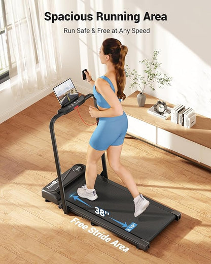 THERUN Walking Pad, 2 in 1 Foldable Treadmills for Home, 2.5HP Under Desk with Handle Bar, 16"