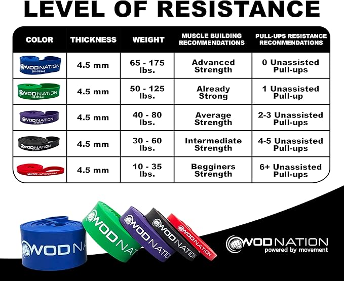 WOD Nation Pull Up Assistance Bands (10-175lbs Band) - Best for Pullup Assist, Chin Ups, Resistance