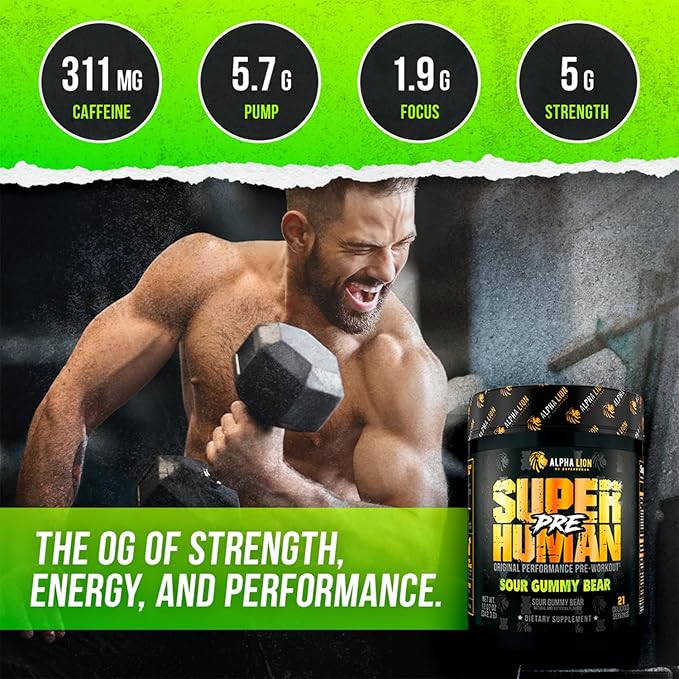 ALPHA LION Superhuman Pre Workout Powder, Beta Alanine, L-Taurine & Tri-Source Caffeine for