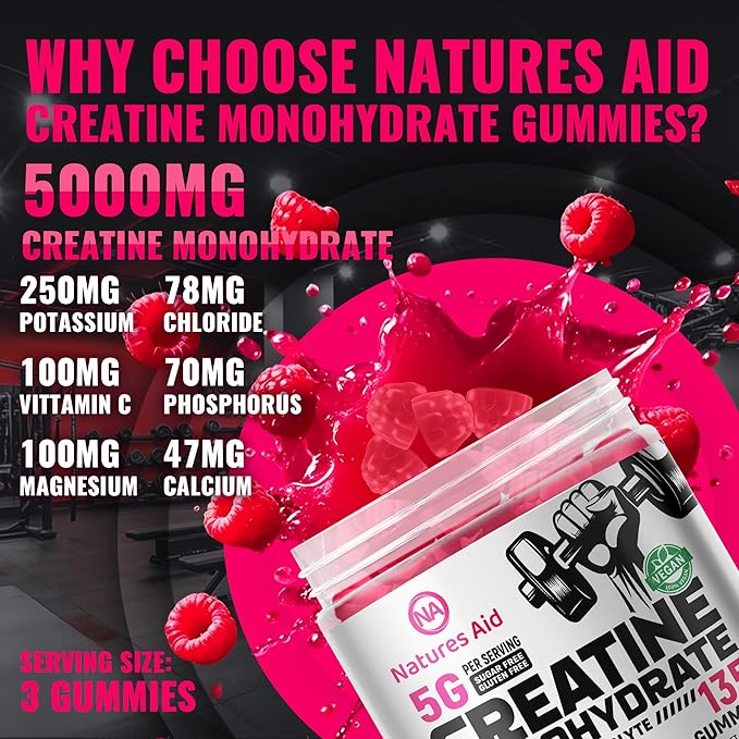 Creatine Monohydrate Gummies (5g) – Pre-Workout Energy & Muscle Growth Support for Men & Women |