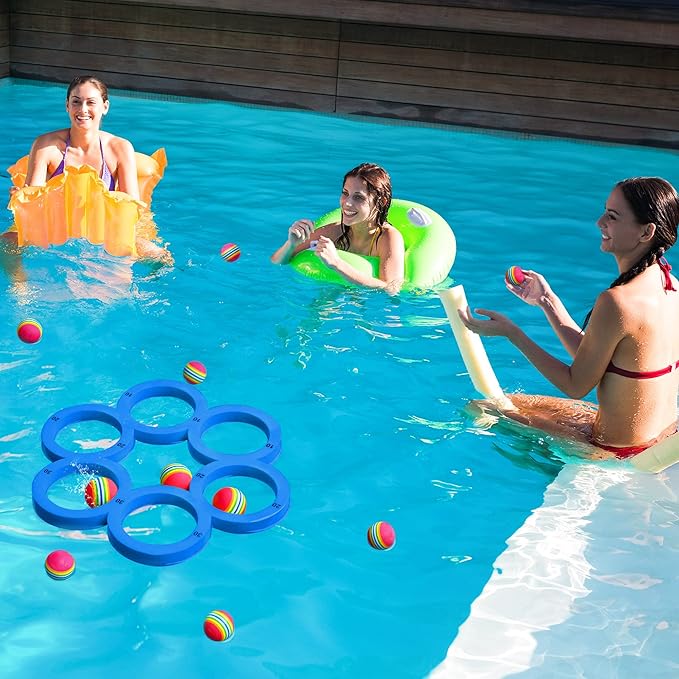 Hiboom Pool Game with Score, Combo Foam Pool Floats with 10 Colorful Tossing Balls, Toss Game