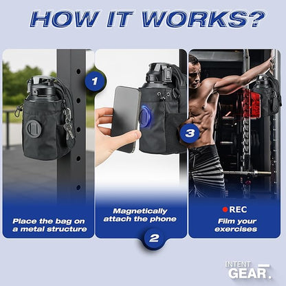 Magnetic Gym Bag with Magnetic Phone Holder for Gym Members - Strong Magnet Attaches to Gym