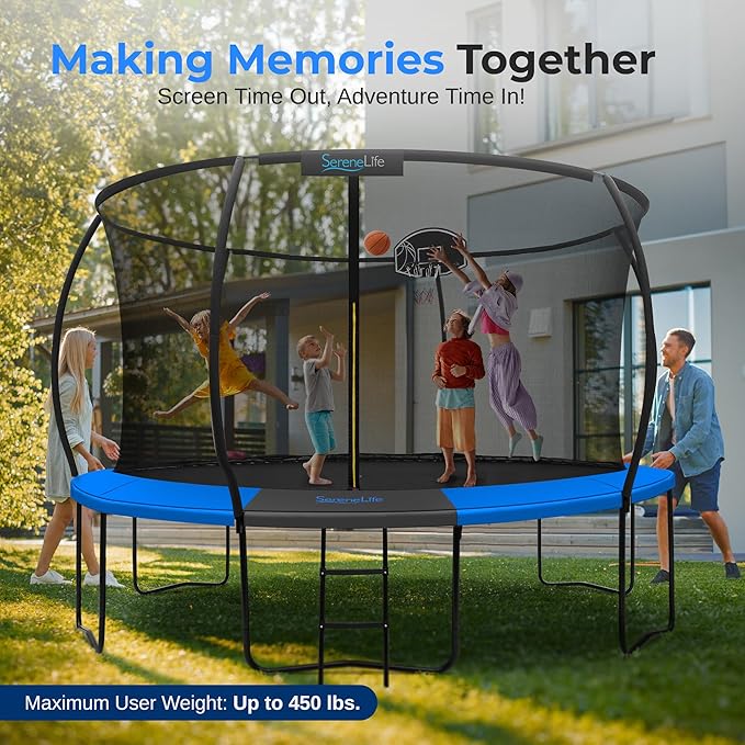 SereneLife 8FT 10FT 12FT 14FT Outdoor Trampoline for Kids - Recreational Backyard Trampoline with
