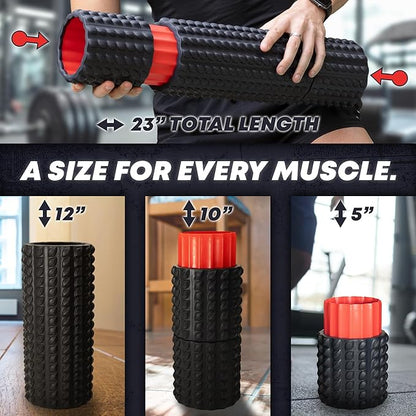 5-in-1 Long Foam Roller, 23" Long Back Roller for Physical Therapy with 5 Different Length Options