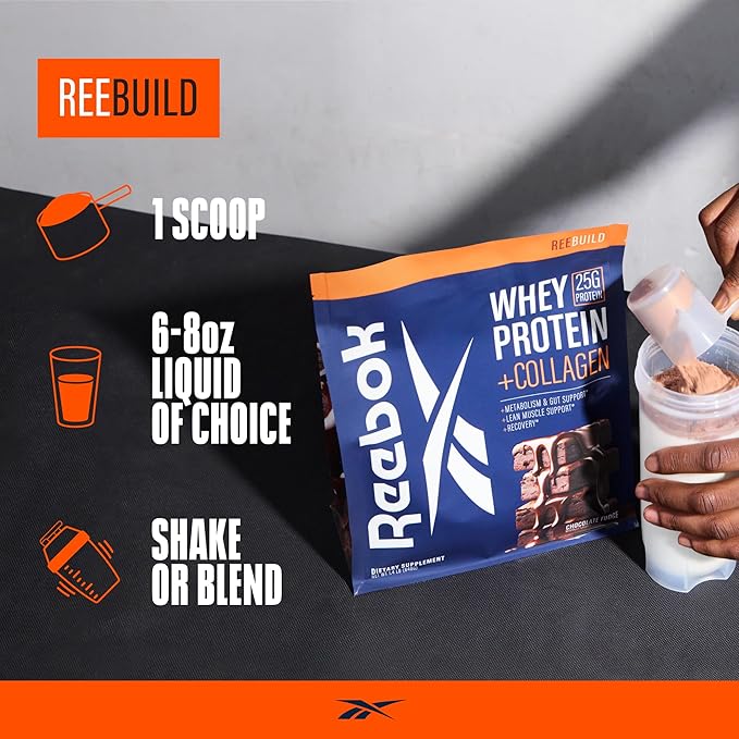 Reebok Whey Protein Powder + Collagen Peptides | 25g Protein with 9 Essential Amino Acids | Muscle