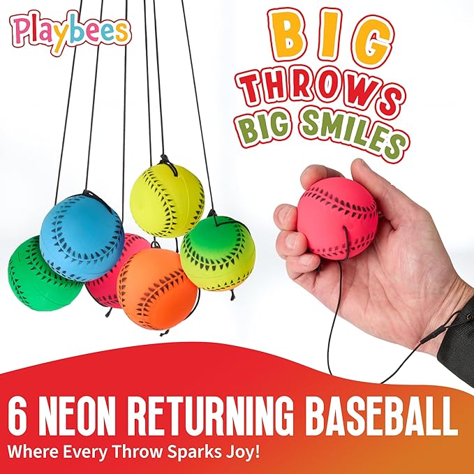 Wrist Baseballs Neon Reactive - 6 Pack - Practice Sports Balls for Fun Outdoor Activity for Kids