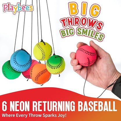 Wrist Baseballs Neon Reactive - 6 Pack - Practice Sports Balls for Fun Outdoor Activity for Kids