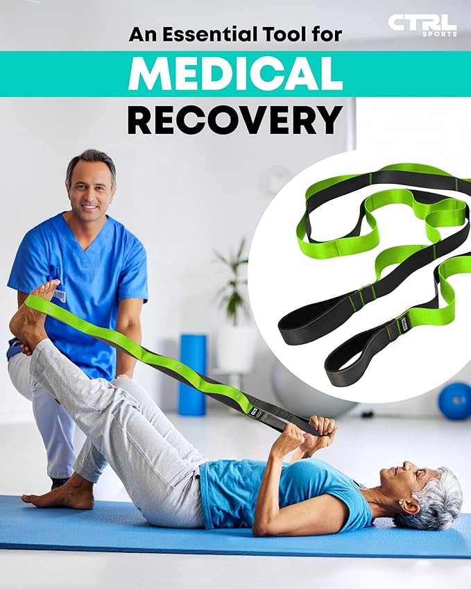 Stretching Strap with Loops - Non Elastic Stretch Band for Physical Therapy, Yoga Strap for
