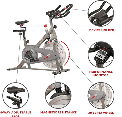Sunny Health & Fitness Indoor Cycling Exercise Bike w/Pulse Sensors & 4-Way Adjustable Seat