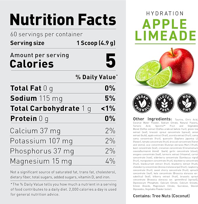 Kaged Electrolyte Hydration Powder Hydracharge Apple Limeade Sports Drink for Men and Women Pre