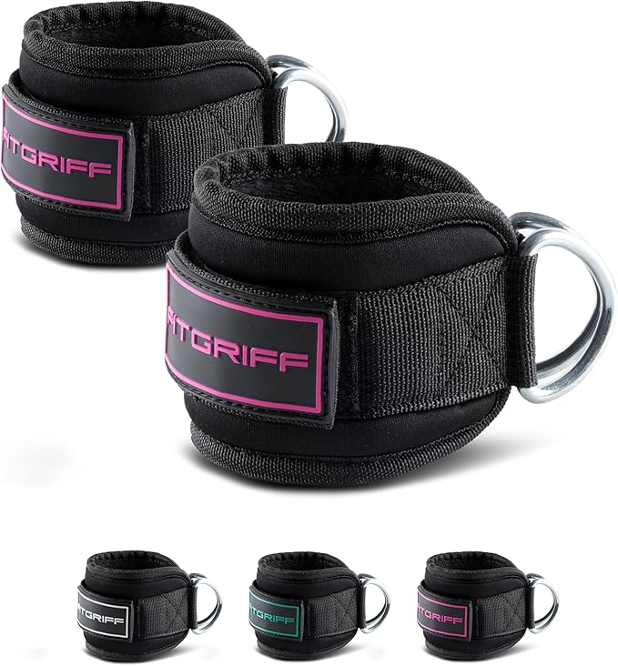 Fitgriff® Ankle Straps V3 for Cable Machine (2 Pieces) - Gym Workout Equipment - Leg Pulley