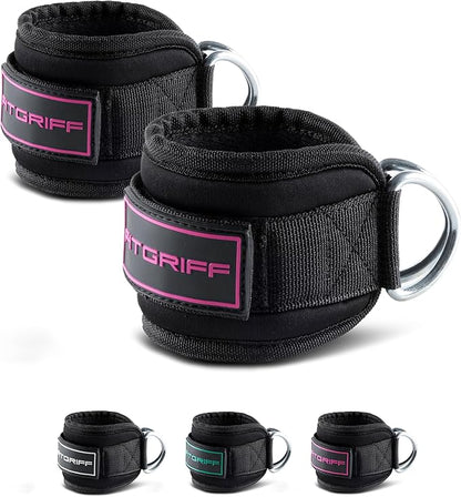 Fitgriff® Ankle Straps V3 for Cable Machine (2 Pieces) - Gym Workout Equipment - Leg Pulley