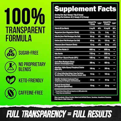 ALPHA LION Superhuman Pump Pre Workout Powder, Nootropic Caffeine & Stim Free Preworkout