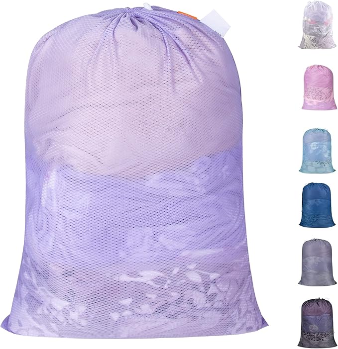 Polecasa Heavy Duty Diamond Large Mesh Laundry Bag with ID Tag and Locking Drawstring Closure - 24