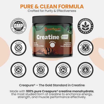 EarthNutri Creatine Monohydrate Powder - Pure Creatine Supplement for Muscle Strength, Strength &