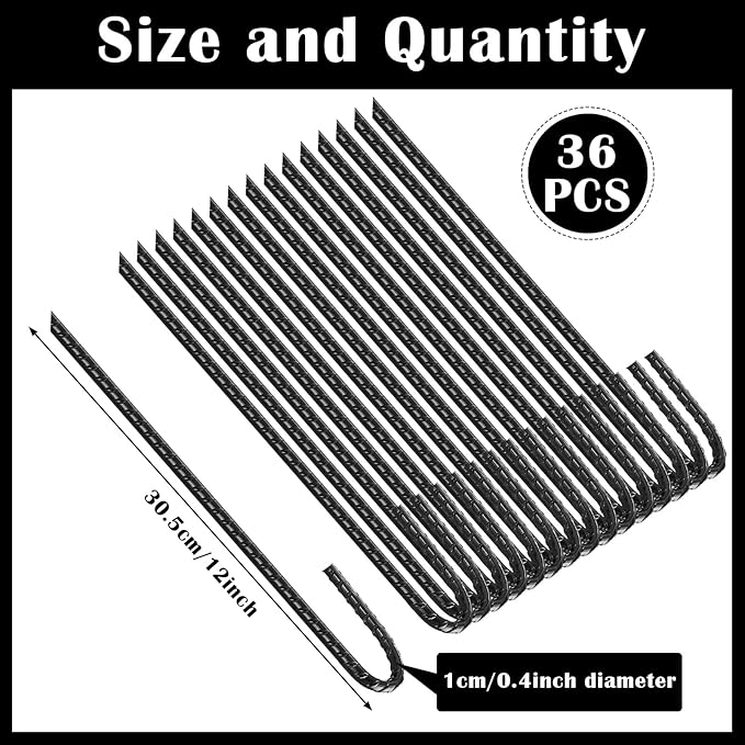 Sadnyy 36 Pcs 12 Inch Rebar Stakes Metal Chain Link Anchors for Ground Fence Garden Heavy Duty J