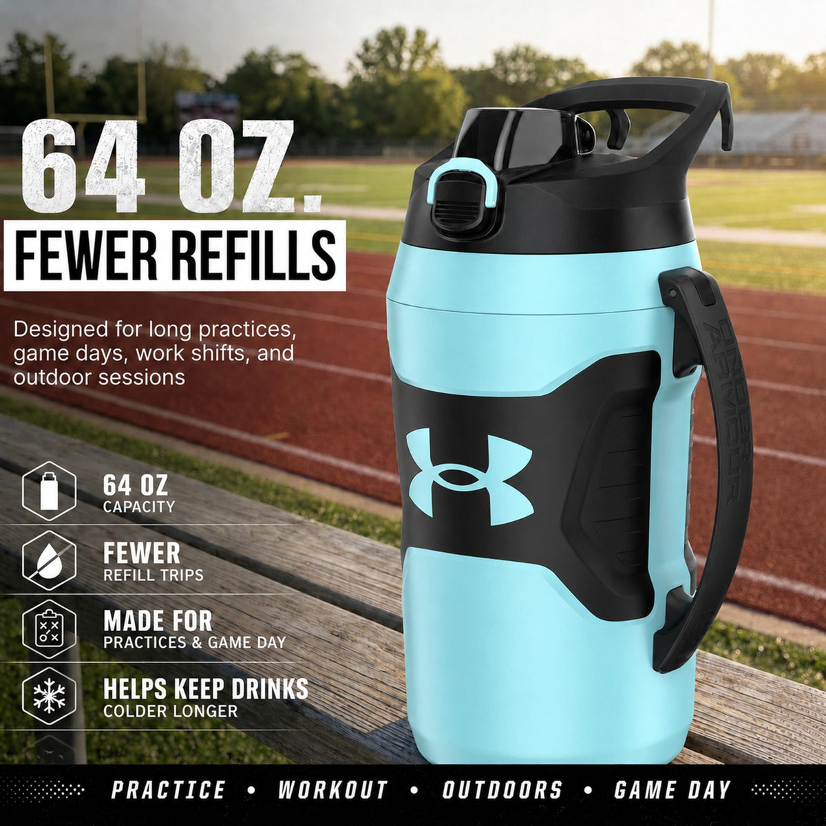 Under Armour Insulated Water Bottle with Handle & Fence Hook, Half Gallon Sports Water Jug