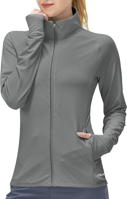 Women's UPF 50+ UV Sun Protection Clothing Long Sleeve Athletic Hiking Shirts Lightweight SPF Zip