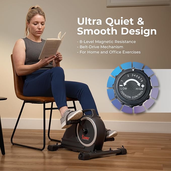 Sunny Health & Fitness Dual Function Under-Desk Bike Trainer, Mini Exercise Machine for Senior