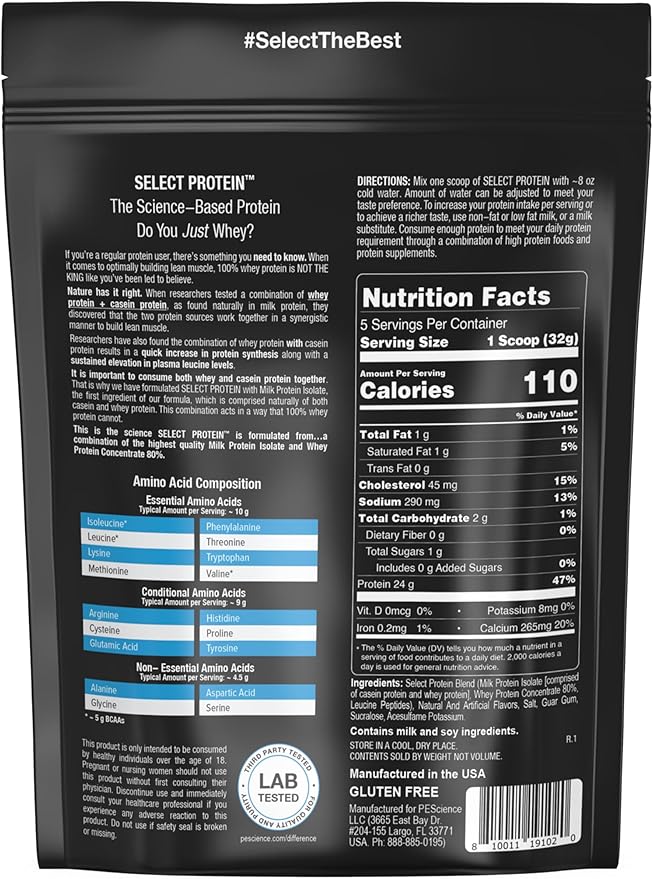 PEScience Select Protein Powder, Whey and Casein Blend, Clean Protein Powder for Women and Men, Low