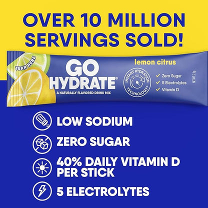 GoHydrate Instant Hydration Powder Packets - Low Sodium Electrolytes Drink Mix - Natural Hydration