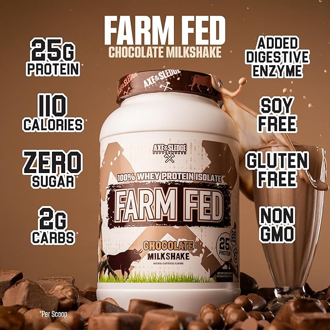 Axe & Sledge Farm Fed 100% Whey Protein Isolate | 25g Protein | Low Carb, Low Sugar, Gluten Free |