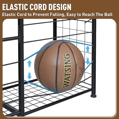 Garage Sports Equipment Organizer - Ball Storage Rack with Elastic Rope or Wire Mesh,Garage