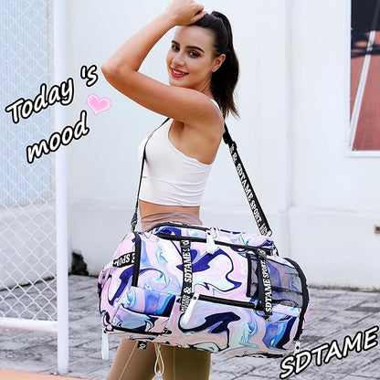 Gym Duffle Bag Backpack with Shoe Compartment,4 ways Travel Backpack for Women and