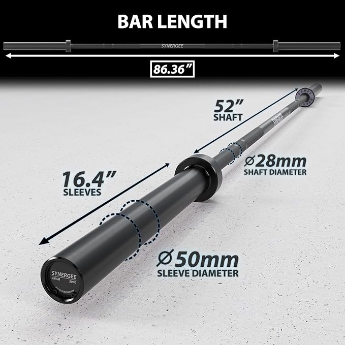 Synergee Games 15kg and 20kg Colored Ceramic Coated Barbells. Rated 1500lbs for Weightlifting and