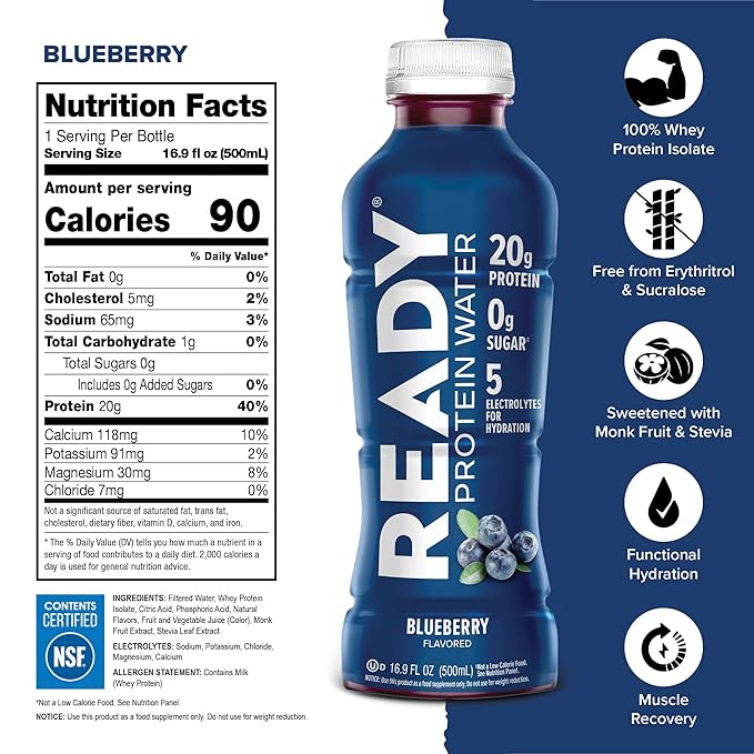 Ready® Protein Water ??20g Whey Protein Isolate, Zero Sugar, Low-Calorie Sports Drink for Hydration