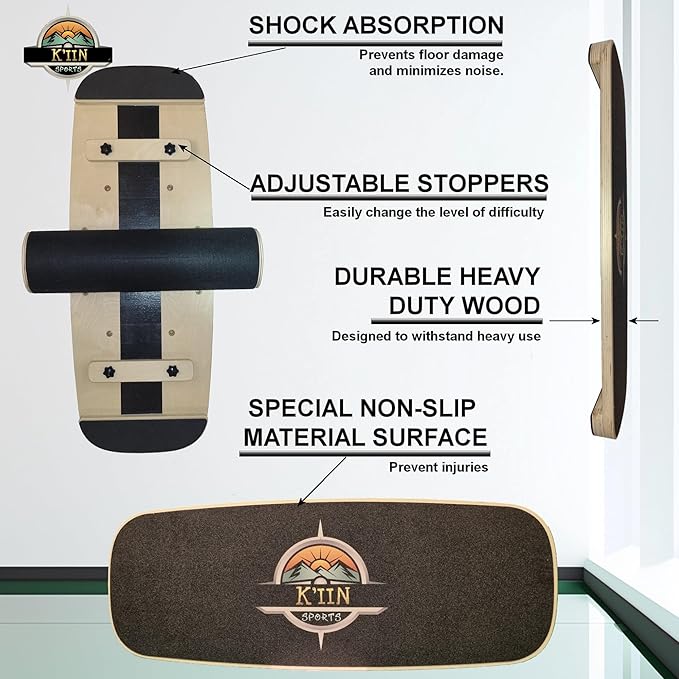 Kiin Balance Board Trainer, adjustable stoppers ??Indo Board, Balancing Board for Surfing, Core