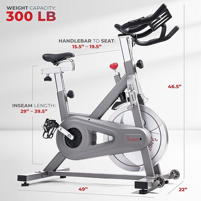 Sunny Health & Fitness Indoor Cycling Exercise Bike w/Pulse Sensors & 4-Way Adjustable Seat