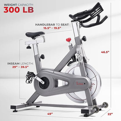 Sunny Health & Fitness Indoor Cycling Exercise Bike w/Pulse Sensors & 4-Way Adjustable Seat