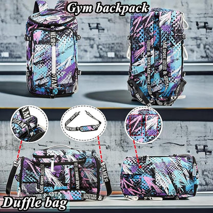 Gym Duffle Bag Backpack with Shoe Compartment,4 ways Travel Backpack for Women and